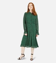 Yumi Kim Yumi Green Leopard Print Long Sleeve Midi Shirt Dress